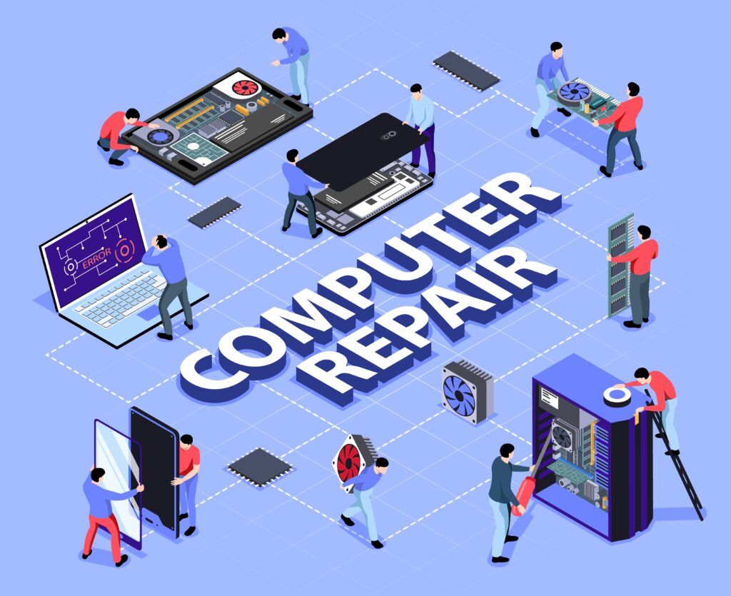 Computer Repair Isometric Flowchart